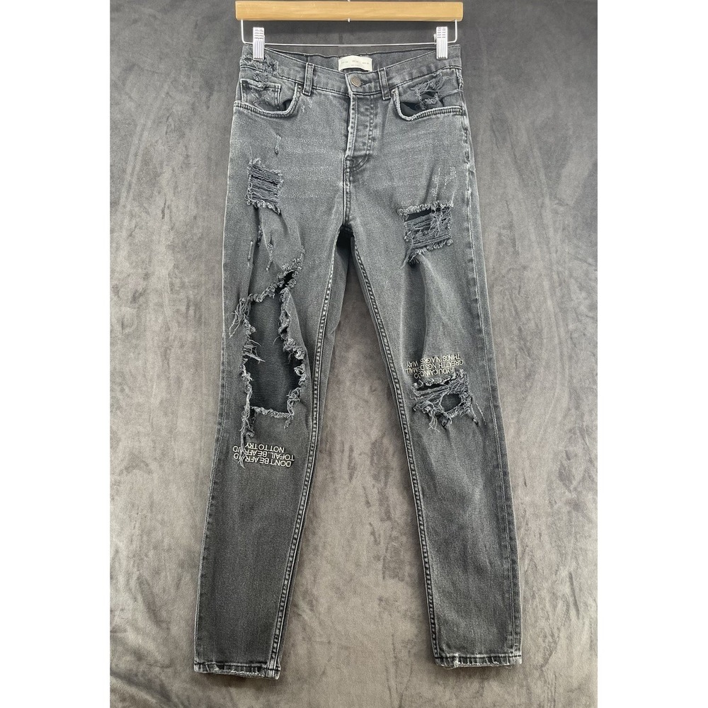 Zara Man Distressed Gray Jeans Mens USA 30 Ripped Skinny Tapered Denim